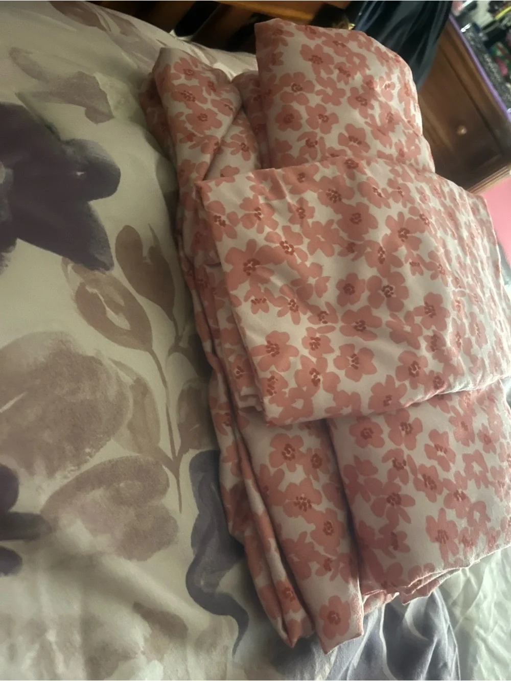 Floral Pink Cotton Twin XL Set - Soft Pink Flower Print